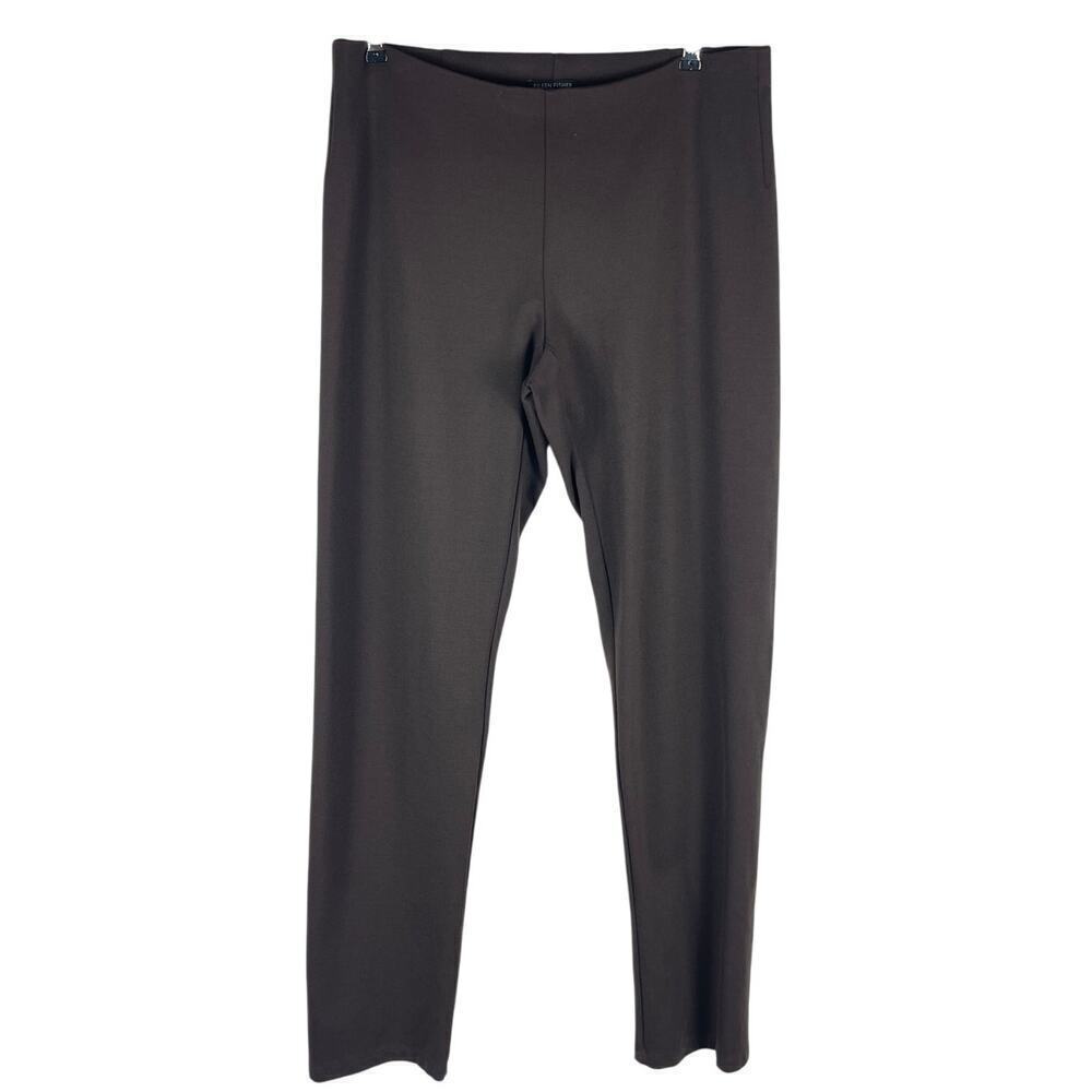 Eileen Fisher Chocolate Brown Washable Stretch Ponte Straight Ankle Pants MEDIUM